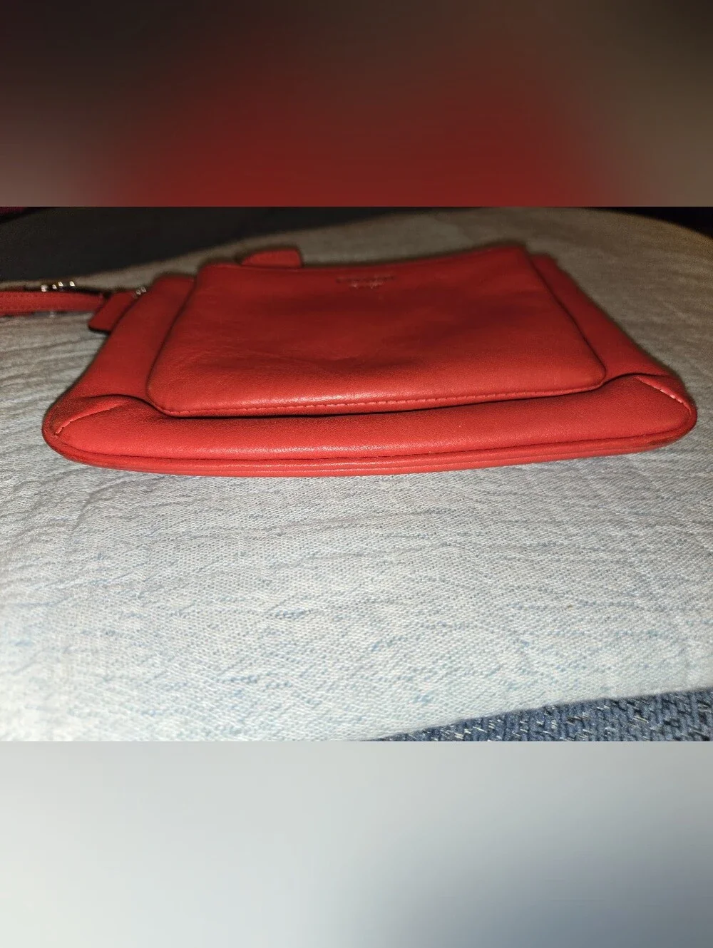 Coach Coral Red Leather Double Zip Wristlet